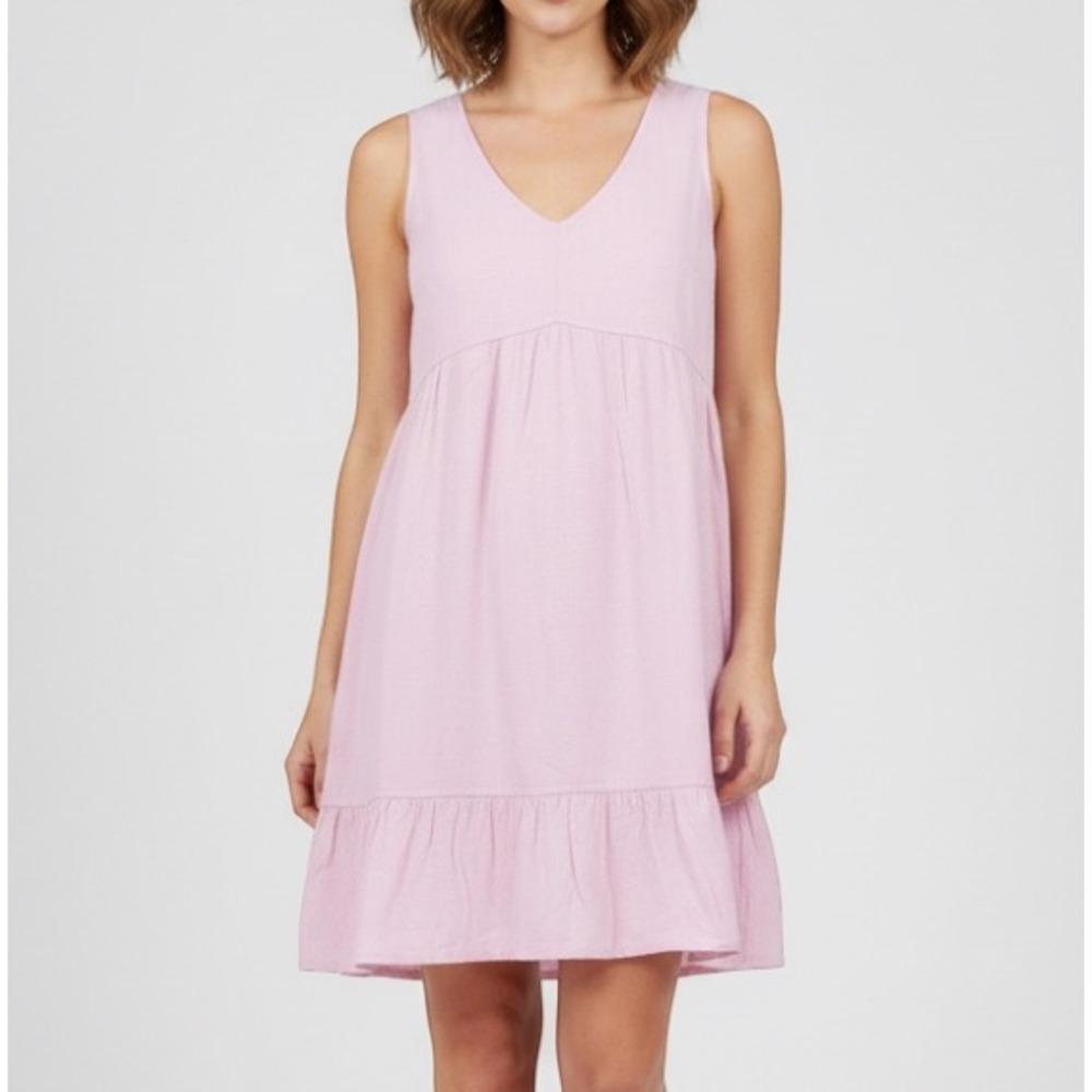 CYNTHIA ROWLEY Lilac LINEN Sleeveless V-NECK Ruffle Tiered A-LINE DRESS Sz M